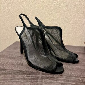 Nina Black Mesh Peep-Toe Slingback Heels 7.5